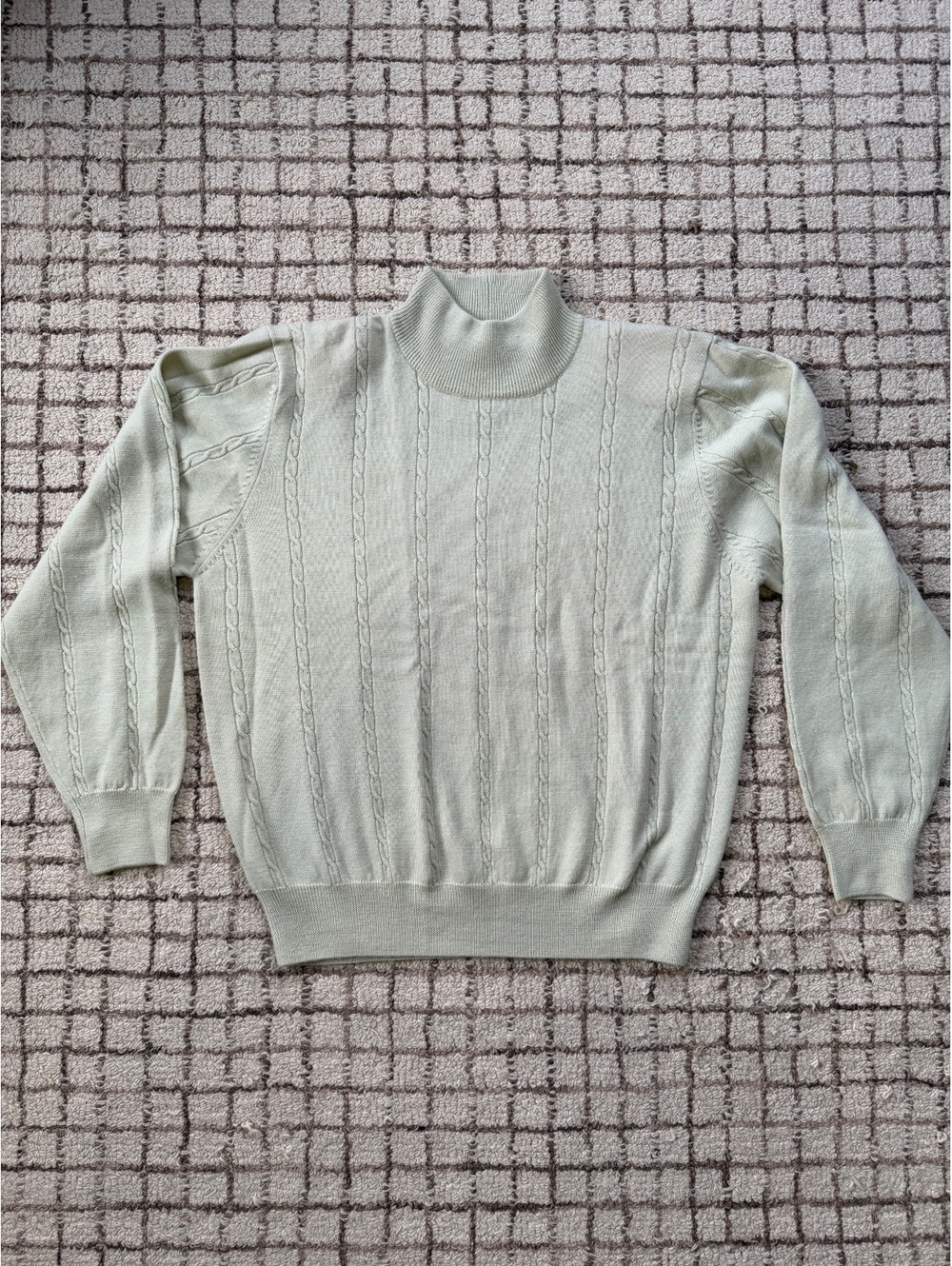 Women’s preppy cottage core mock neck merino wool cable knit sweater light green
